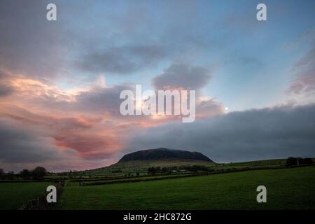 Slemish, historisch Slieve Mish genannt, ein Berg in der Nähe von Ballymena in der Grafschaft Antrim, Nordirland. Stockfoto