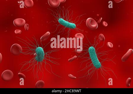 Allgemeine Bakterien im Blutfluss - isometrische Ansicht 3D Abbildung Stockfoto
