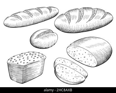 Brot Set Grafik schwarz weiß isoliert Lebensmittel Skizze Illustration Vektor Stock Vektor