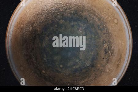 Jupiters Südpol irgendwo im Weltraum. 3D Darstellung rendern. Elemente dieses Bildes, die von der NASA eingerichtet wurden. Stockfoto