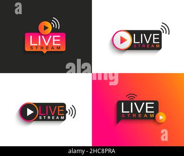 Live-Stream-Symbole und Symbole mit Play-Taste einstellen. Stock Vektor