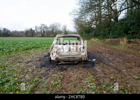 Ausgebrannte Volkswagen Golf GTi Car im Feld Stockfoto