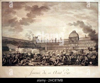 Der revolutionäre Angriff auf den Palast der Tuilerien am 10th. August 1792. Stich von Isidore Stanislas Helman Stockfoto