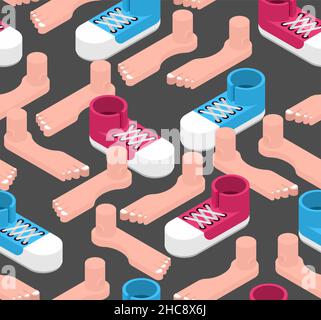 Nahtlose Füße- und Sneakers-Muster. Zehen und Schuhe Hintergrund. vektor-Textur Stock Vektor