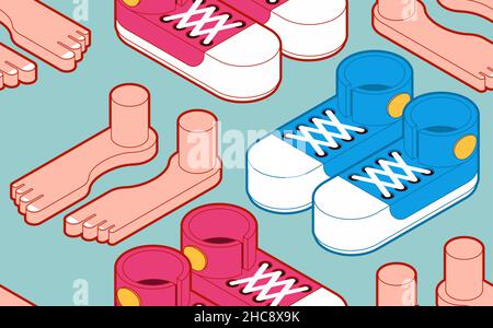 Nahtlose Füße- und Sneakers-Muster. Zehen und Schuhe Hintergrund. vektor-Textur Stock Vektor