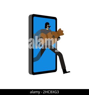 Dieb gestohlen Geld aus dem Telefon. vektor-Illustration Stock Vektor