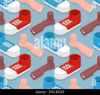 Nahtlose Füße- und Sneakers-Muster. Zehen und Schuhe Hintergrund. vektor-Textur Stock Vektor
