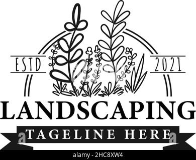 Flache Silhouette LANDSCHAFTSGESTALTUNG Blume Logo-Design Stock Vektor