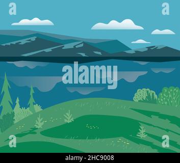 Sommer Natur Landschaft flache Farbvektor Stock Vektor