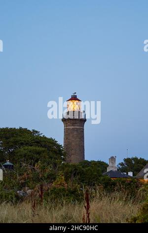 Hirsholm Leuchtturm (Hirsholm Fyr), Sommerabend; Hirsholm, Dänemark Stockfoto