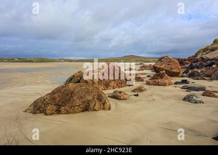 Traigh Uige - die größte Sandfläche an der Westküste von Lewis in den Äußeren Hebriden. Stockfoto