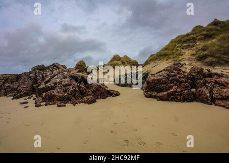 Traigh Uige - die größte Sandfläche an der Westküste von Lewis in den Äußeren Hebriden. Stockfoto