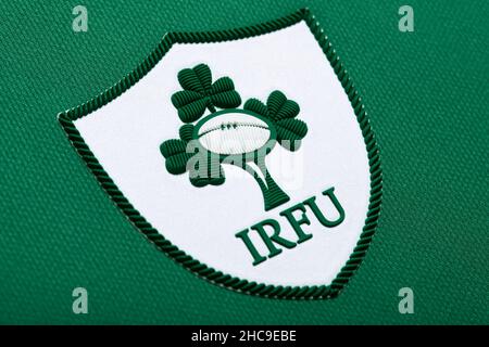 Nahaufnahme des irischen Rugby Union Trikots Stockfoto