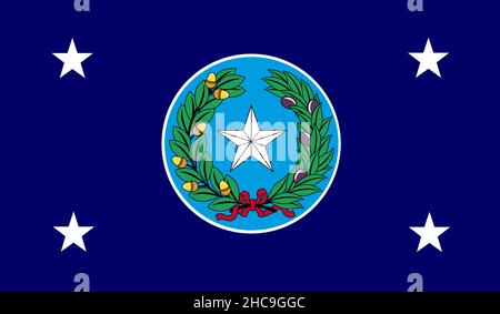 Draufsicht auf den Gouverneur von Texas, USA-Flagge, kein Fahnenmast. Ebene Design Layout Flag Hintergrund Stockfoto