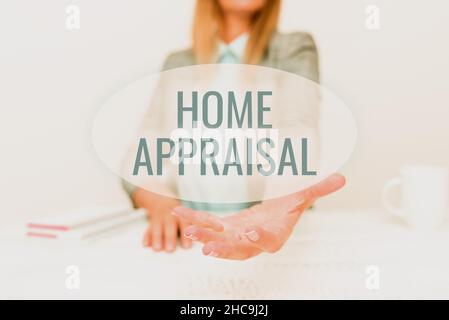 Konzeptionelle Darstellung Home Appraisal. Der Geschäftsansatz bestimmt den tatsächlichen Wert und die Bewertung von Immobilien, die neue Geschäftspläne erklären Stockfoto