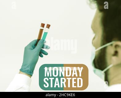 Konzeptionelle Bildunterschrift Montag begann. Internet-Konzept immer bereit für neue Woche Ruhe ist vorbei lässt Arbeit beginnen Forschungswissenschaftler präsentiert neue Medizin Stockfoto