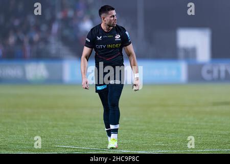 LONDON, GROSSBRITANNIEN. 26th, Dezember 2021. Alex Lozowski von Saracens während der Gallagher Premiership Rugby-Runde 11 Spiel zwischen Saracens und Worcester Warriors im Twickenham Stoop Stadium am Sonntag, 26. Dezember 2021. LONDON, ENGLAND. Kredit: Taka G Wu/Alamy Live Nachrichten Stockfoto