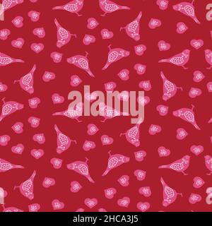 Vögel und Herzen nahtlose Vektor-valentine-Muster Stock Vektor