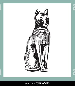 Handgezeichnete Skizze Stil Bastet Katze isoliert auf weißem Hintergrund. Vektorgrafik. Stock Vektor