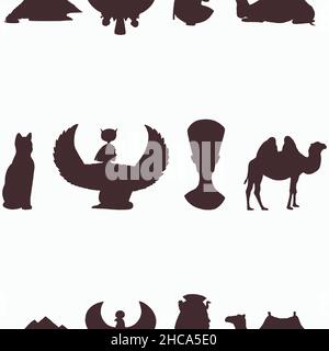 Nahtloses Muster von handgezeichneten Skizze Stil ägyptischen Themen Objekte isoliert auf weißem Hintergrund. Vektorgrafik. Stock Vektor