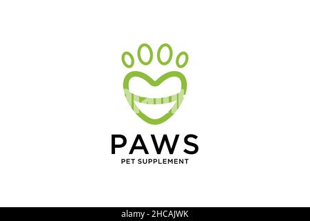 „Love & Cat or Dog Paw“-Motiv mit „Pet Logo“-Motiv Stock Vektor