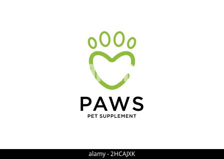 „Love & Cat or Dog Paw“-Motiv mit „Pet Logo“-Motiv Stock Vektor