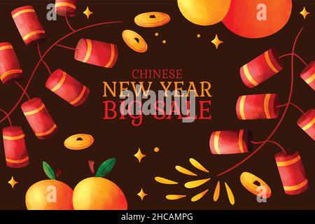 Aquarell chinesischen Neujahr Verkauf horizontale Banner abstraktes Design Vektor Illustration Stock Vektor