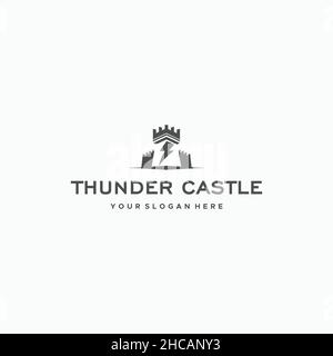 Minimalistisches DONNER CASTLE Lightning Logo-Design Stock Vektor