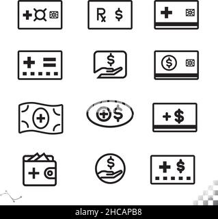 Symbole und Symbole für Co-Payment-Dienste für Ärzte und ärztliche Verschreibungen Stock Vektor