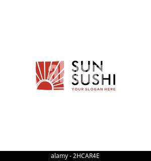 Modernes farbenfrohes SUN SUSHI Sunrise Logo Design Stock Vektor
