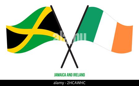 Jamaika und Irland Flaggen gekreuzt und winken Flat Style. Offizieller Anteil. Korrigieren Sie Die Farben. Stock Vektor