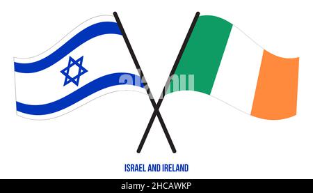 Israel und Irland Flaggen gekreuzt und winkend Flat Style. Offizieller Anteil. Korrigieren Sie Die Farben. Stock Vektor