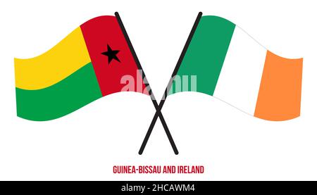 Guinea-Bissau und Irland Flaggen gekreuzt und winken Flat Style. Offizieller Anteil. Korrigieren Sie Die Farben. Stock Vektor