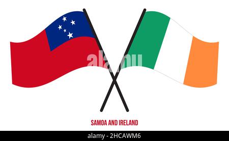 Samoa und Irland Flaggen gekreuzt und winken Flat Style. Offizieller Anteil. Korrigieren Sie Die Farben. Stock Vektor