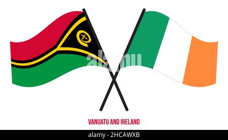 Vanuatu und Irland Flaggen gekreuzt und winken Flat Style. Offizieller Anteil. Korrigieren Sie Die Farben. Stock Vektor
