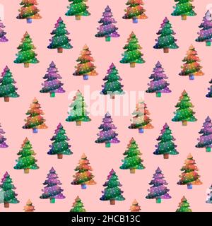Erstaunlich bunte Weihnachten Tannenbäume Muster Hintergrund Textur Tapete. Für Textil und Verpackung Stockfoto