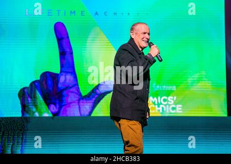 Johannesburg, Südafrika - 8. September 2018: Der legendäre Performer Johnny Clegg auf der Bühne bei den Comics Choice Awards Stockfoto