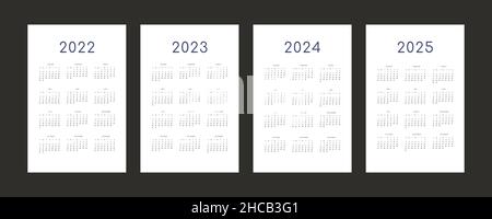 2022 2023 2024 2025 Kalender Individual Zeitplan Vorlage in minimalistischen trendigen Stil. Die Woche beginnt am sonntag. Stock Vektor