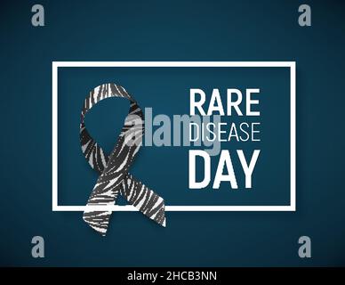 Hintergrund mit realistischem Band. Symbol des Tages des Bewusstseins für seltene Krankheiten, Band mit Zebra-Print. Vorlage für Poster zum Awareness Day 28. februar, Vektordarstellung. Stock Vektor
