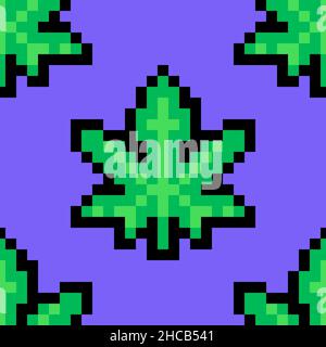 Nahtloses Muster Marihuana Blatt Unkraut Pixel Art Stock Vektor