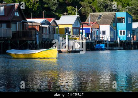 Camborne Boat Sheds, Plimmerton, Porirua, Wellington, North Island, Neuseeland Stockfoto