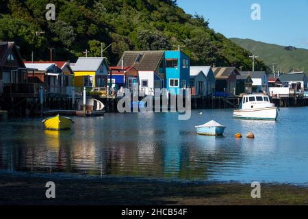 Camborne Boat Sheds, Plimmerton, Porirua, Wellington, North Island, Neuseeland Stockfoto