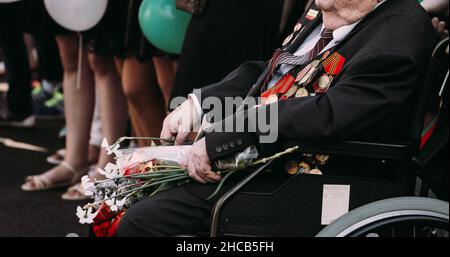 Gomel, Weißrussland - 9. Mai 2018: Großer Vaterländischer Kriegsveteran-Besuch Stockfoto