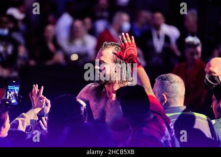 Tampa, Florida, USA. 26th Dezember 2021. Drew McIntyre gegen Sheamus während des WWE-Kampfes in der Amalie Arena. Kredit: Yaroslav Sabitov/YES Market Media/Alamy Live Nachrichten Stockfoto