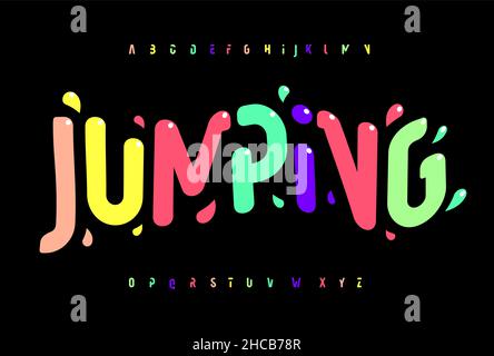 Organische abgerundete Schrift hohes Alphabet, glatt hohe Pastell bunte typografische Design. Frisches tropisches Buchstabenset für Kinder Süßigkeiten, Süßigkeiten, Saft und Stock Vektor