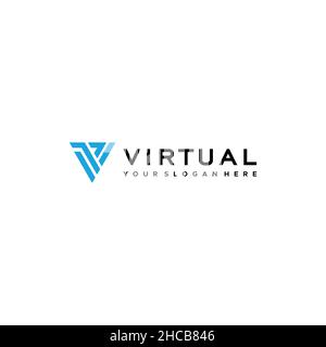 Flaches Buchstabendesign Initial V VIRTUELLES Logo Stock Vektor
