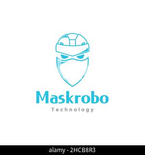Gesicht Kopf Linie Roboter blau mit Maske Logo Design Vektor Grafik Symbol Symbol Zeichen Illustration kreative Idee Stock Vektor