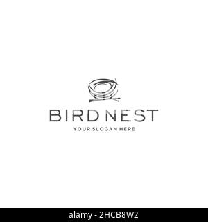 Flaches VOGELNEST Line Art Silhouette Logo-Design Stock Vektor