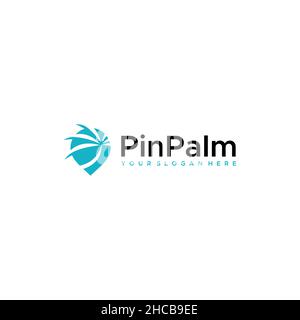 Minimalistisches, farbenfrohes Logo mit „Pin Palm“-Logo Stock Vektor