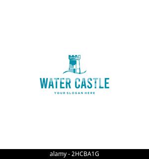 Minimalistisches WASSERSCHLOSS Stadtgebäude Logo Design Stock Vektor